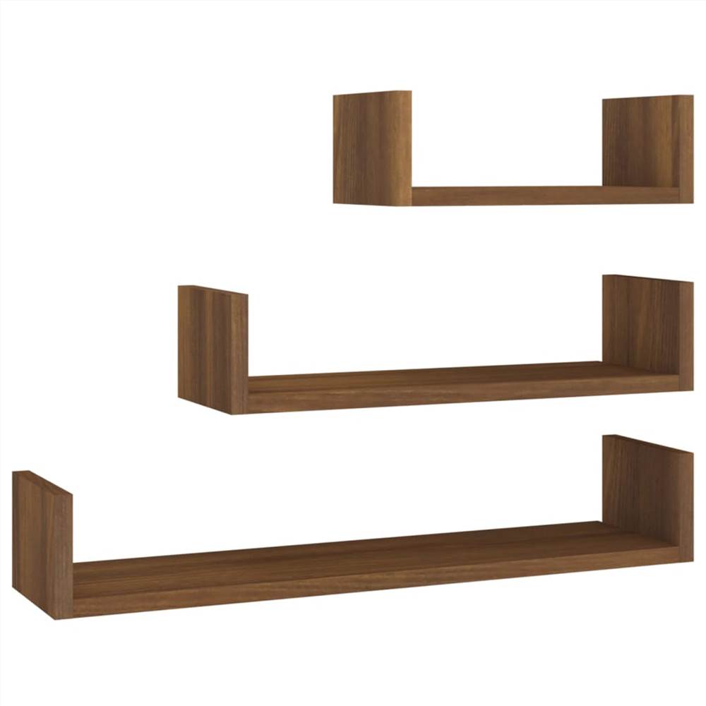Wall Display Shelves 3 pcs Brown Oak Engineered Wood