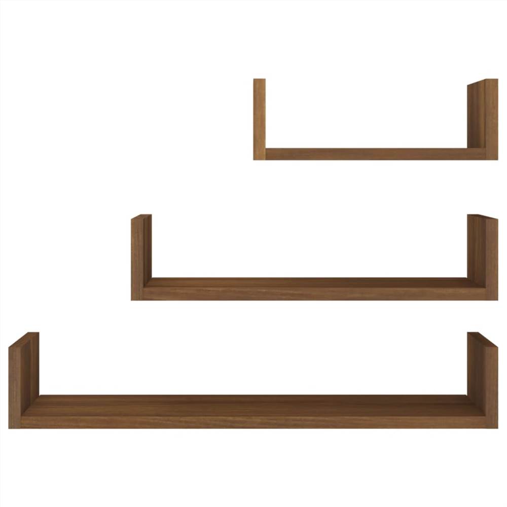 Wall Display Shelves 3 pcs Brown Oak Engineered Wood