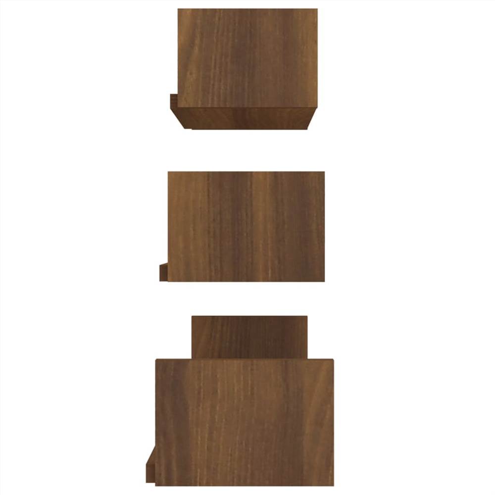 Wall Display Shelves 3 pcs Brown Oak Engineered Wood