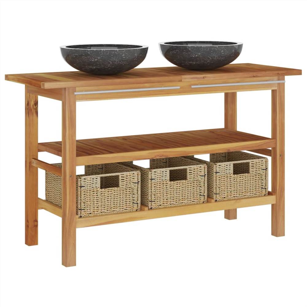 Bathroom Vanity with Black Marble Sinks Solid Wood Teak