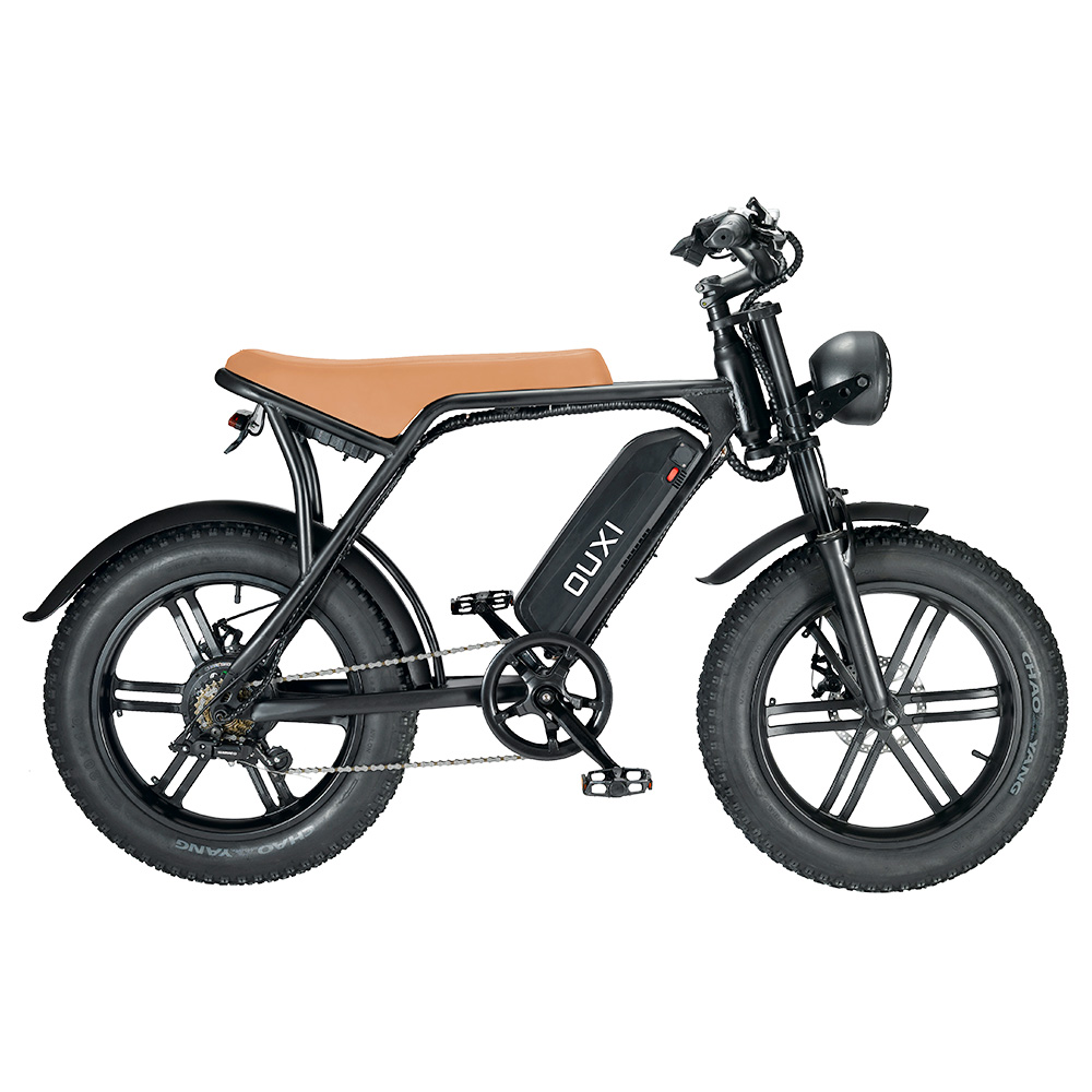 

OUXI V8 Electric Bike 20*4.0 Inch Fat Tires 750W Motor 50Km/h Max Speed 48V 15Ah Battery Retro Ebike Max Load 150kg Dual Disc Brake Shimano 7-Speed Gear