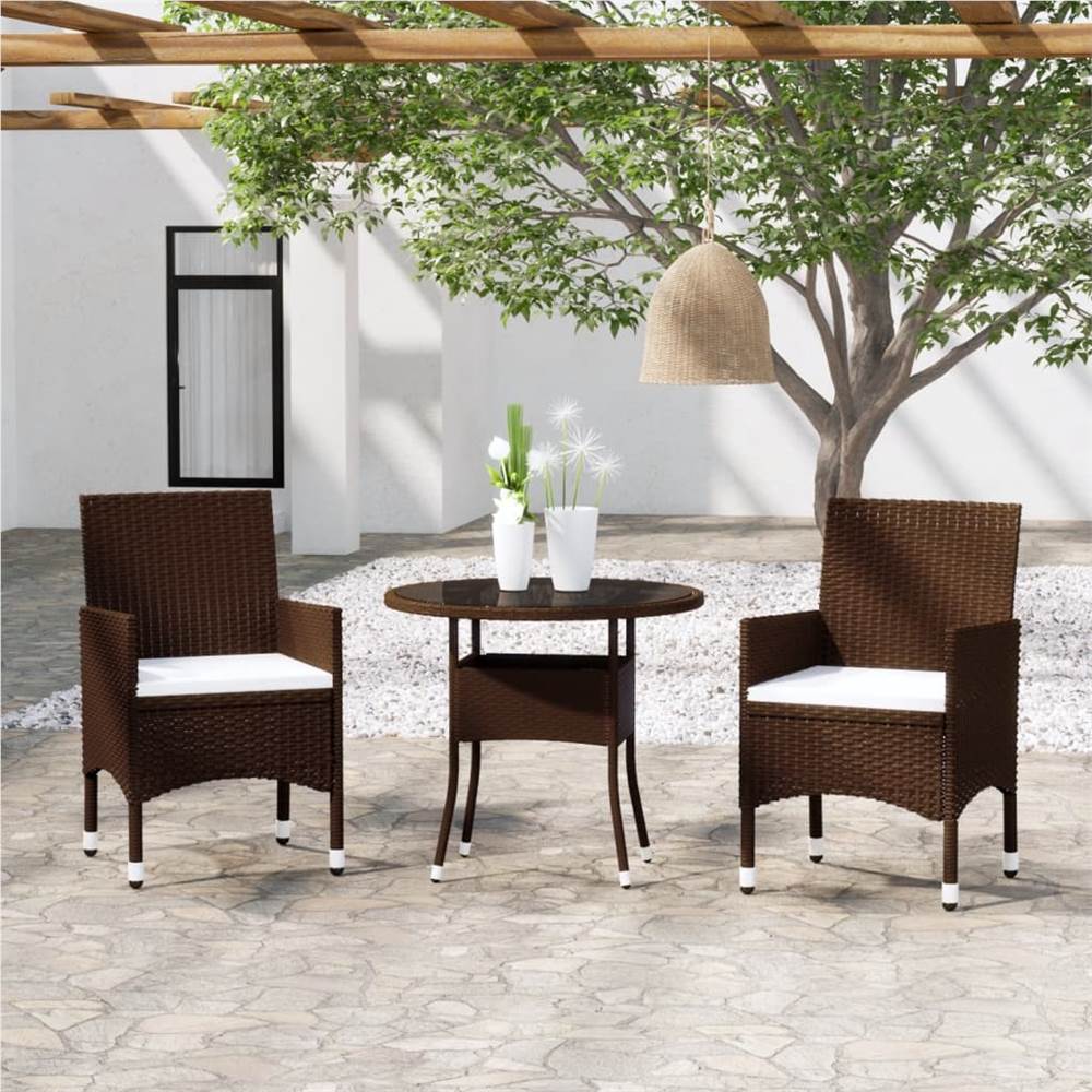 

3 Piece Garden Bistro Set Poly Rattan and Tempered Glass Brown