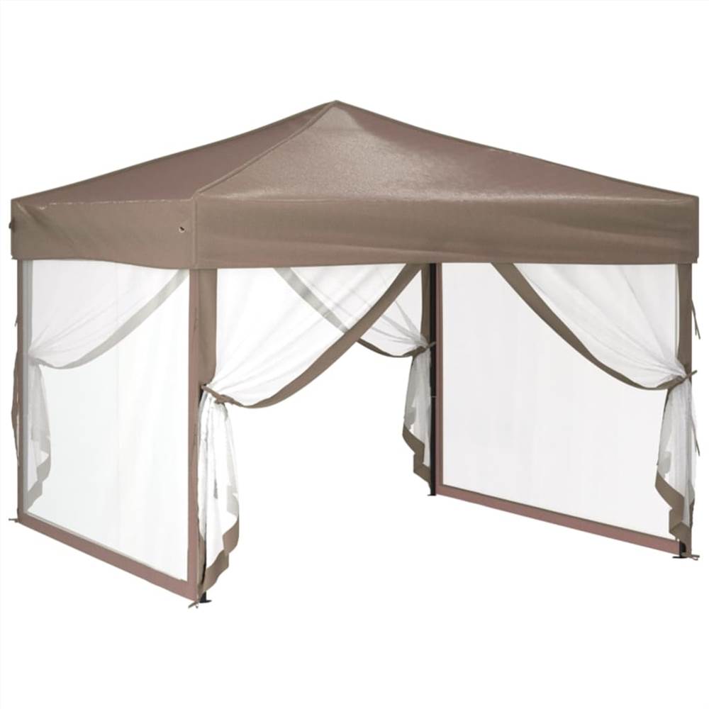 Folding Party Tent with Sidewalls Taupe 3x3 m