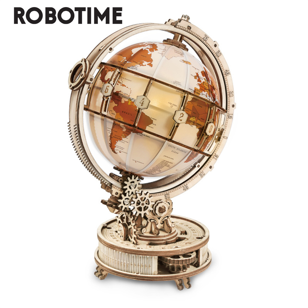 ROBOTIME ST003 ROKR Luminous Globe 3D träpussel, LED-ljusbyggklossar, 180 st