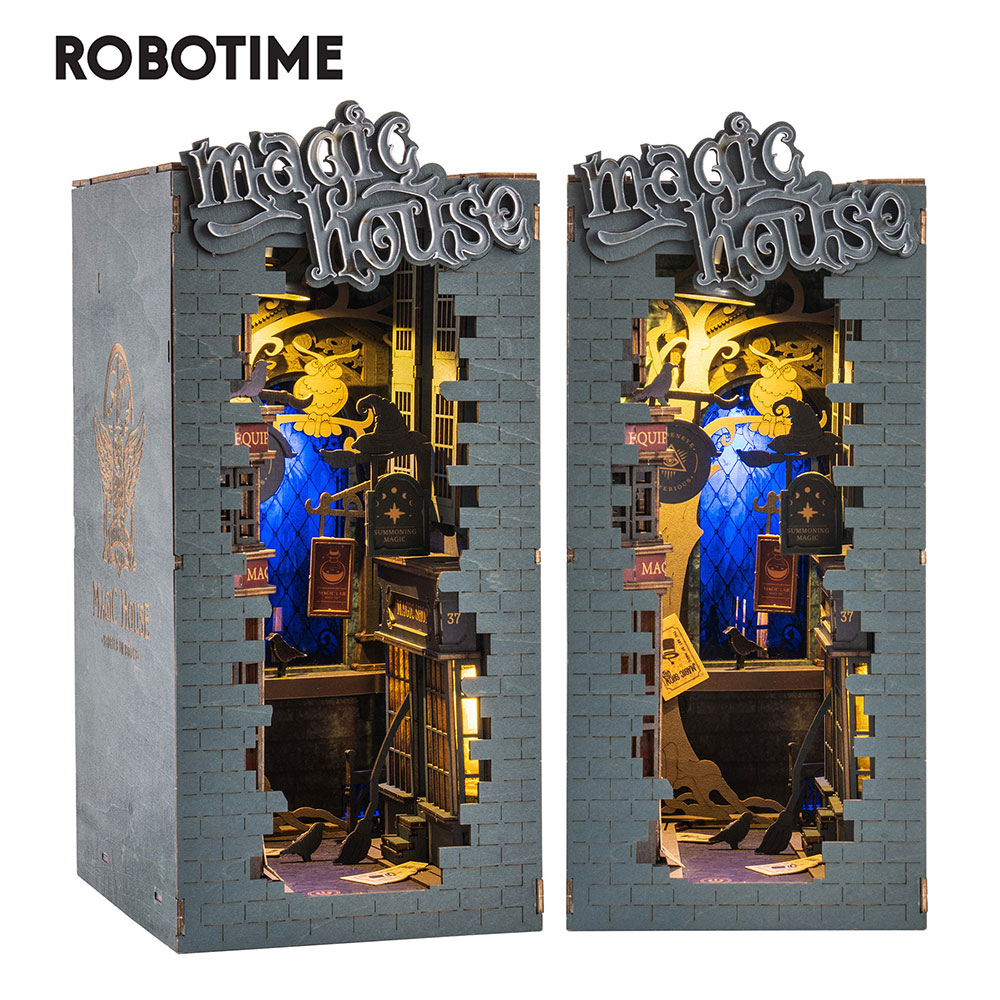 ROBOTIME TGB03 Rolife Magic House 3D עץ עשה זאת בעצמך מיניאטורי ערכת פאזל פינת ספר, 216 יחידות