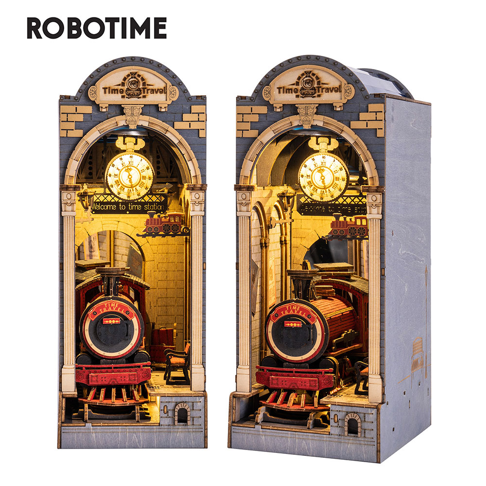 ROBOTIME TGB04 Rolife Time Travel Train 3D Wooden DIY Miniature House Book Nook Puzzle Kit، 258Pcs
