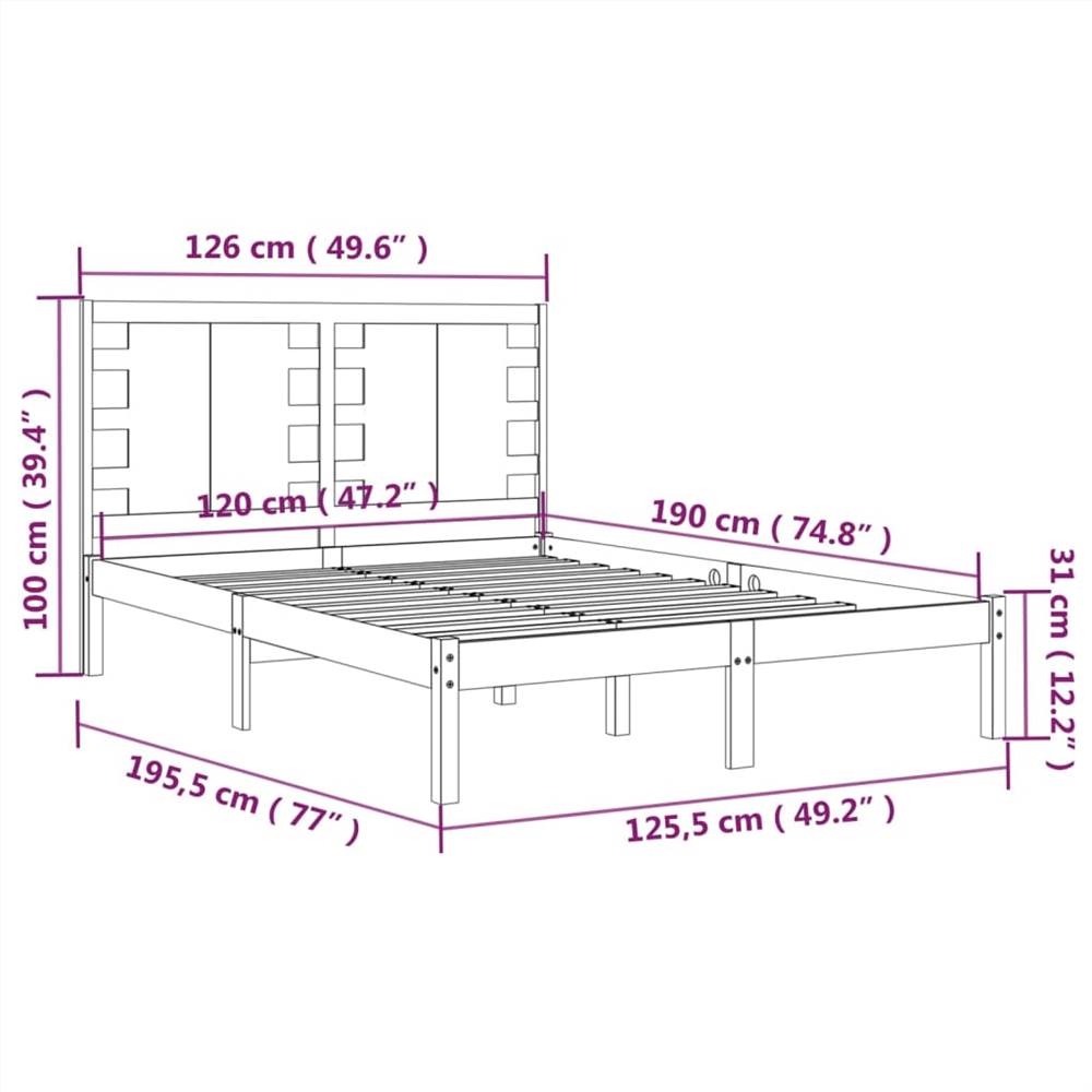 Bed Frame Black Solid Wood 120x190 cm 4FT Small Double