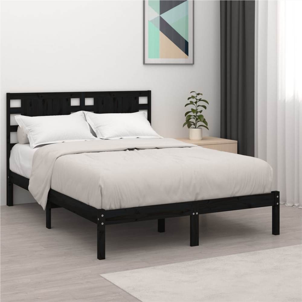 

Bed Frame Black Solid Wood 135x190 cm 4FT6 Double
