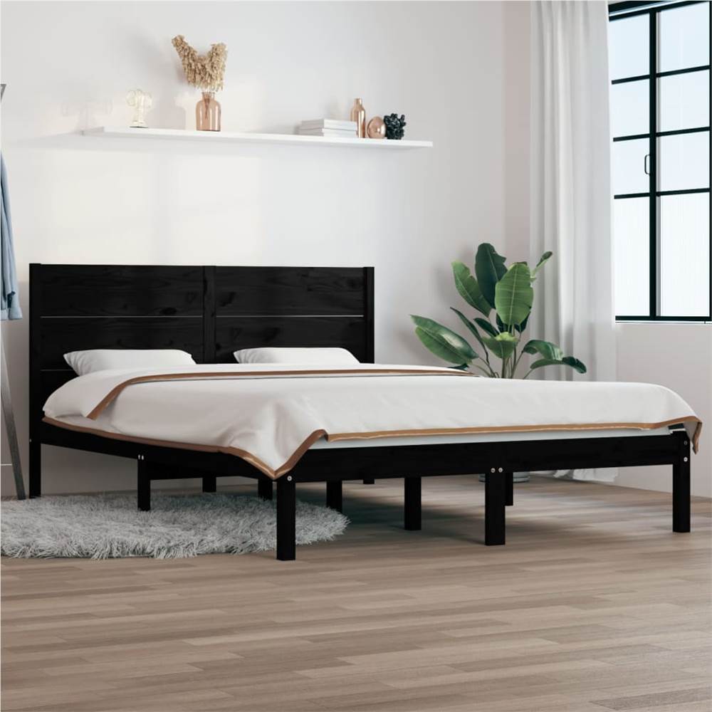 

Bed Frame Black Solid Wood 135x190 cm 4FT6 Double