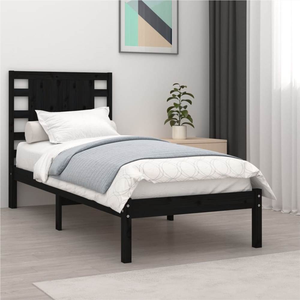 

Bed Frame Black Solid Wood 90x190 cm 3FT Single