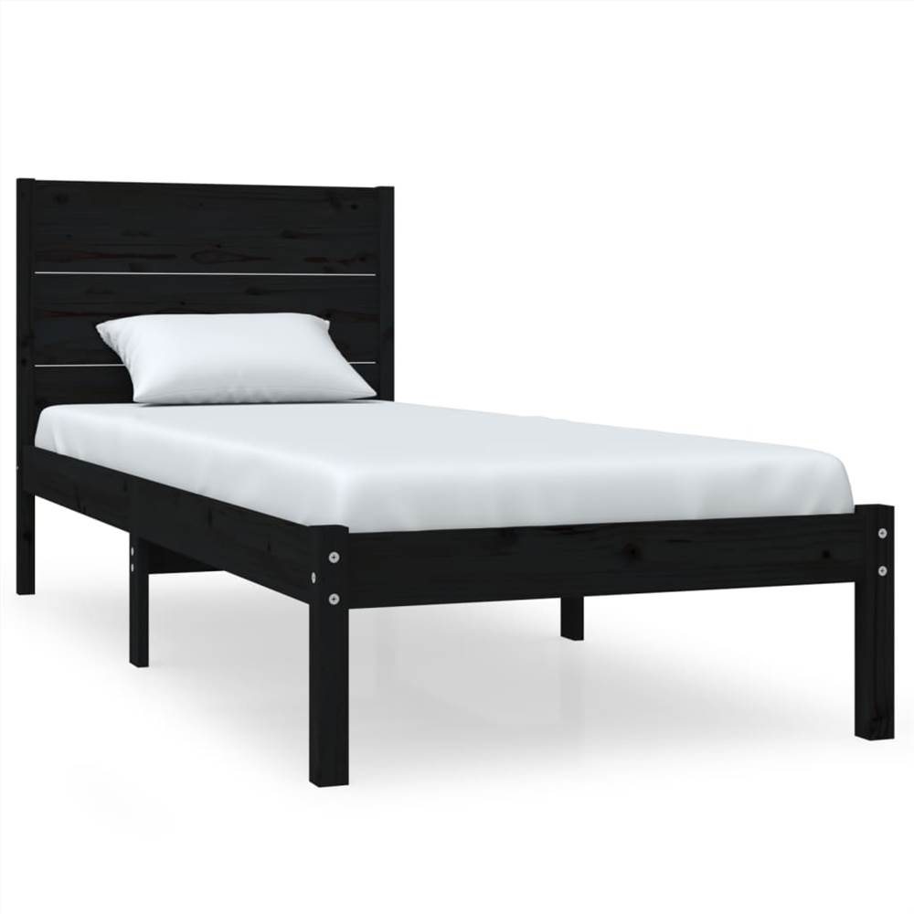 Bed Frame Black Solid Wood 90x190 cm 3FT Single