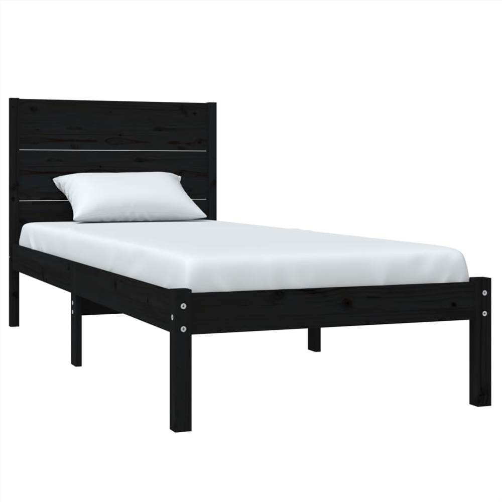 Bed Frame Black Solid Wood 90x190 cm 3FT Single
