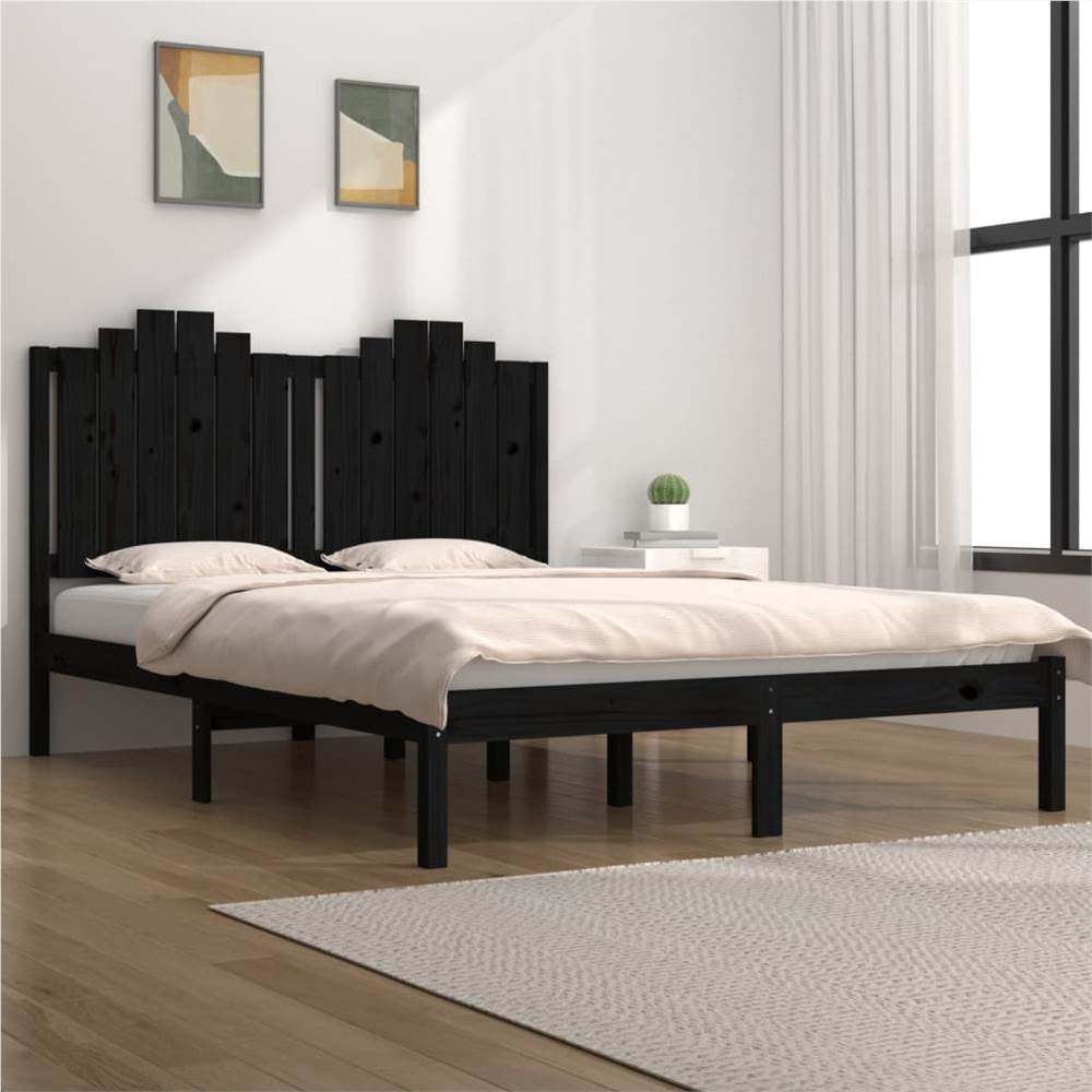 

Bed Frame Black Solid Wood Pine 135x190 cm 4FT6 Double