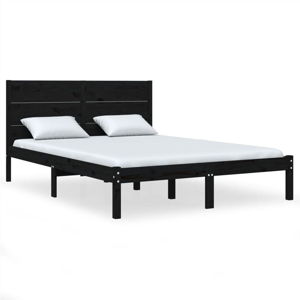 Bed Frame Black Solid Wood Pine 140x190 cm