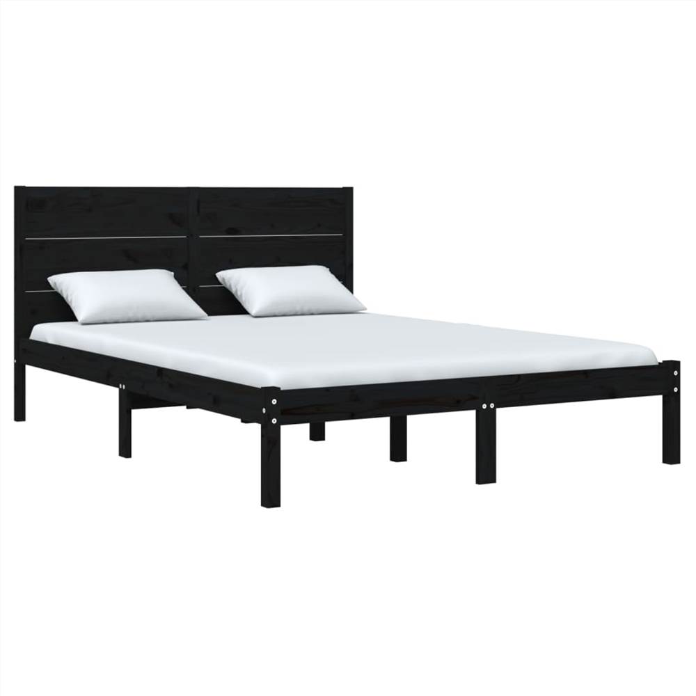 Bed Frame Black Solid Wood Pine 140x190 cm