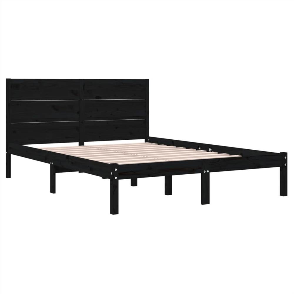 Bed Frame Black Solid Wood Pine 140x190 cm