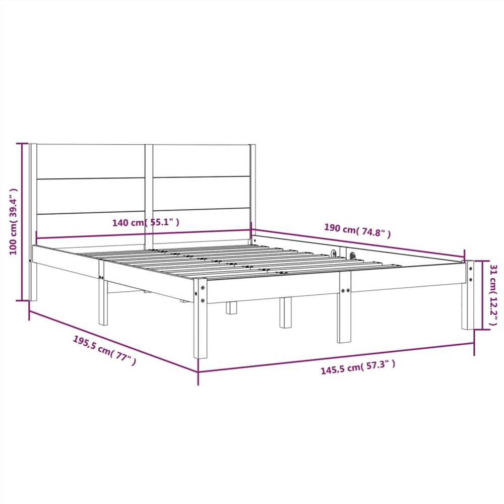 Bed Frame Black Solid Wood Pine 140x190 cm