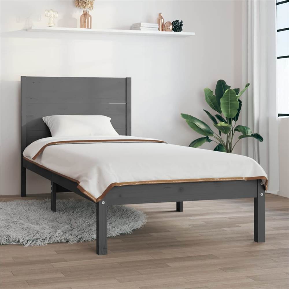 

Bed Frame Grey Solid Wood 90x190 cm 3FT Single