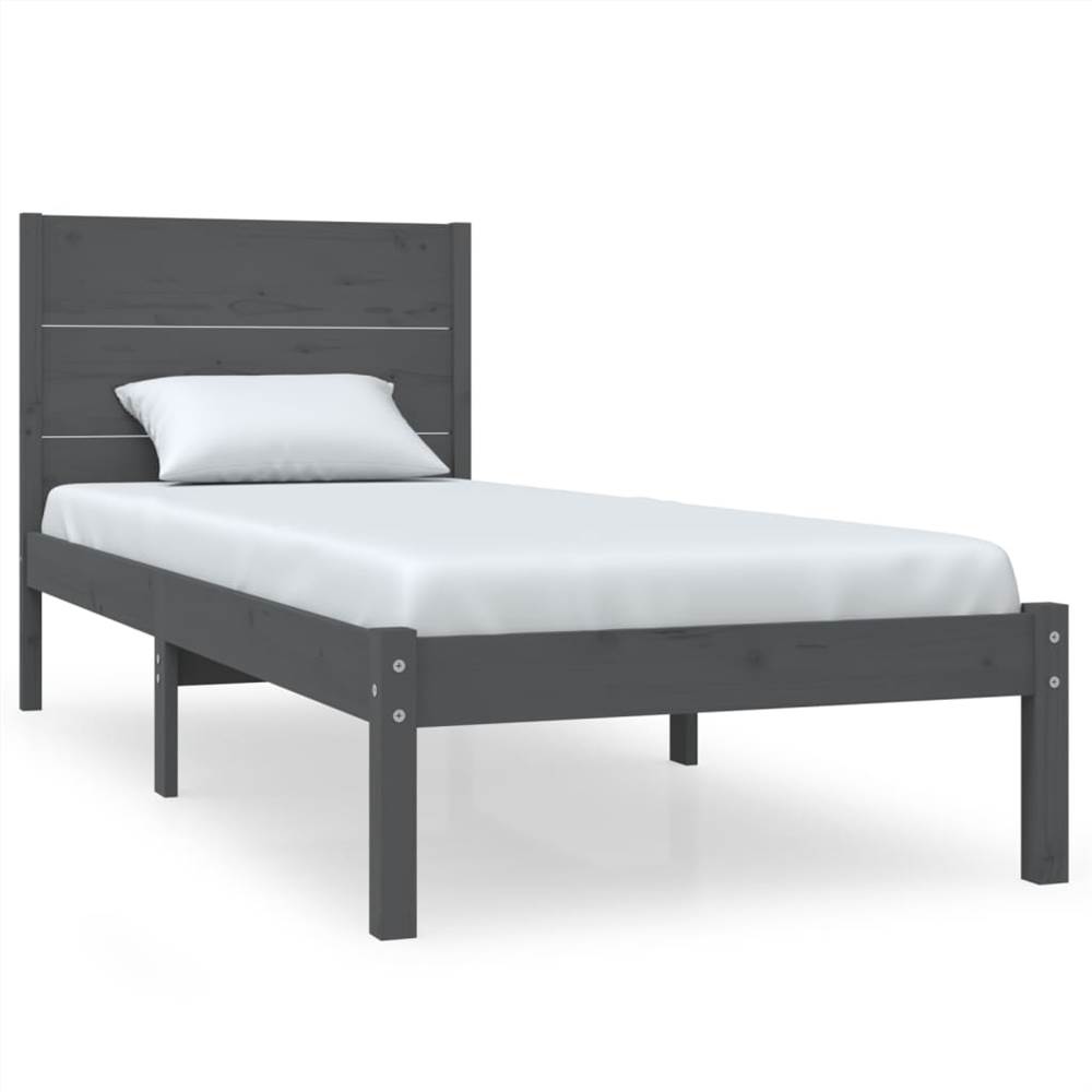 Bed Frame Grey Solid Wood 90x190 cm 3FT Single