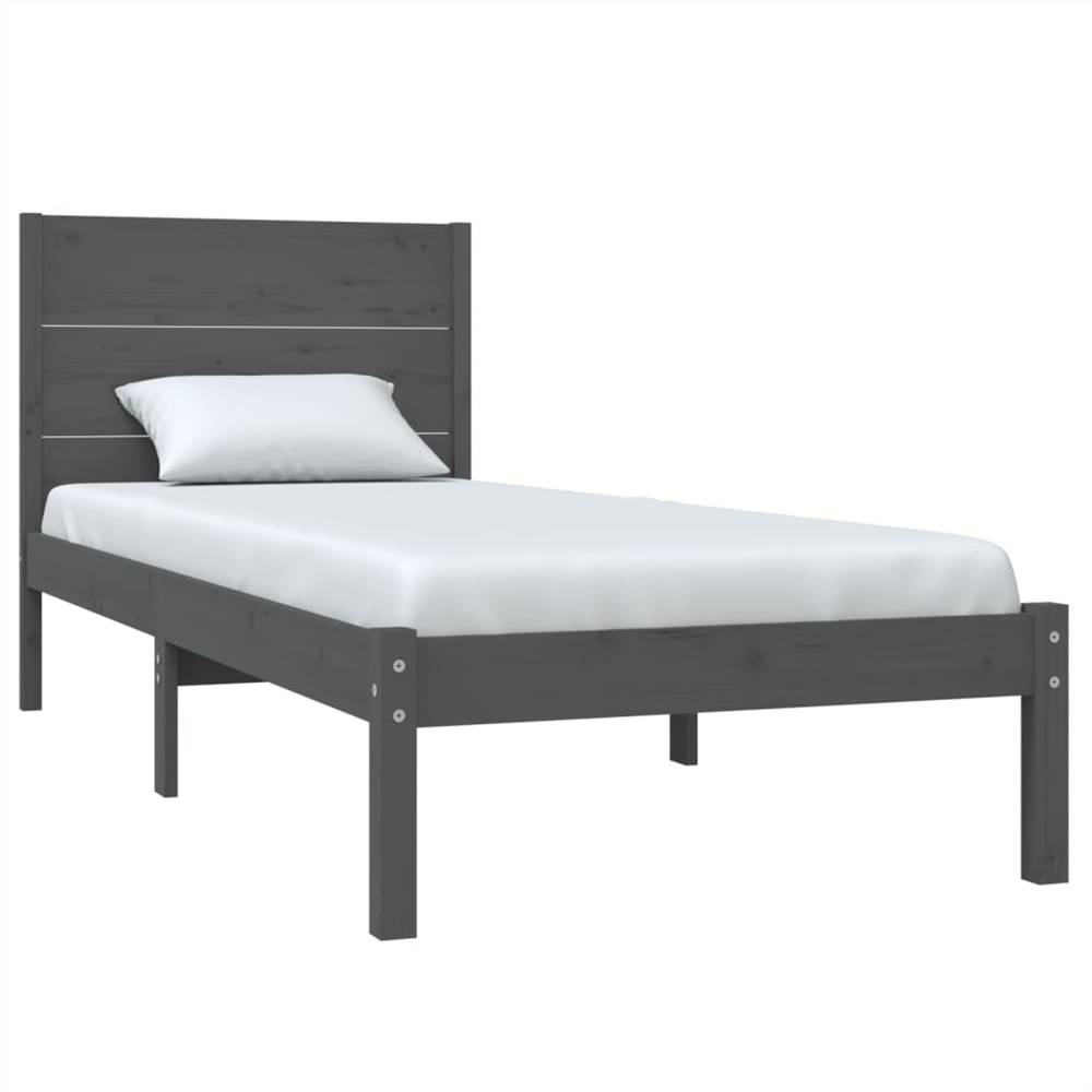 Bed Frame Grey Solid Wood 90x190 cm 3FT Single