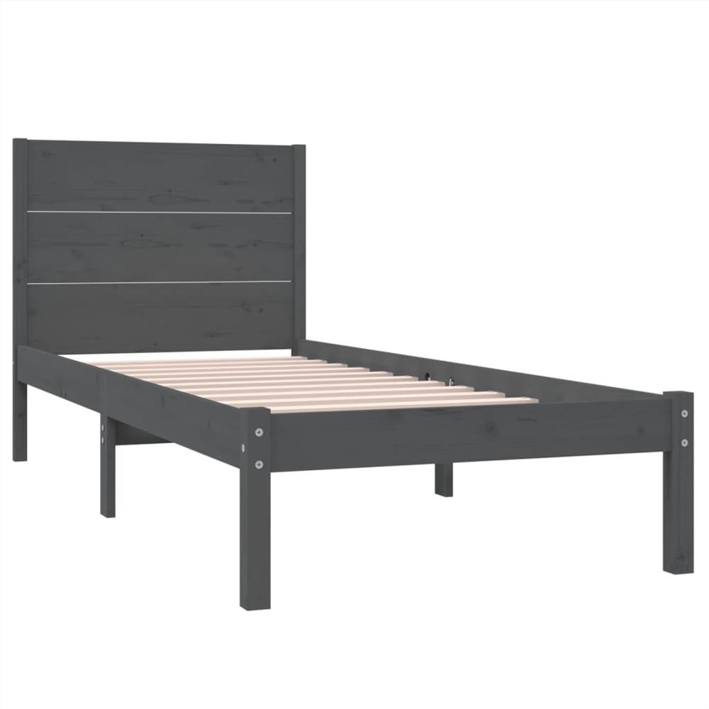Bed Frame Grey Solid Wood 90x190 cm 3FT Single