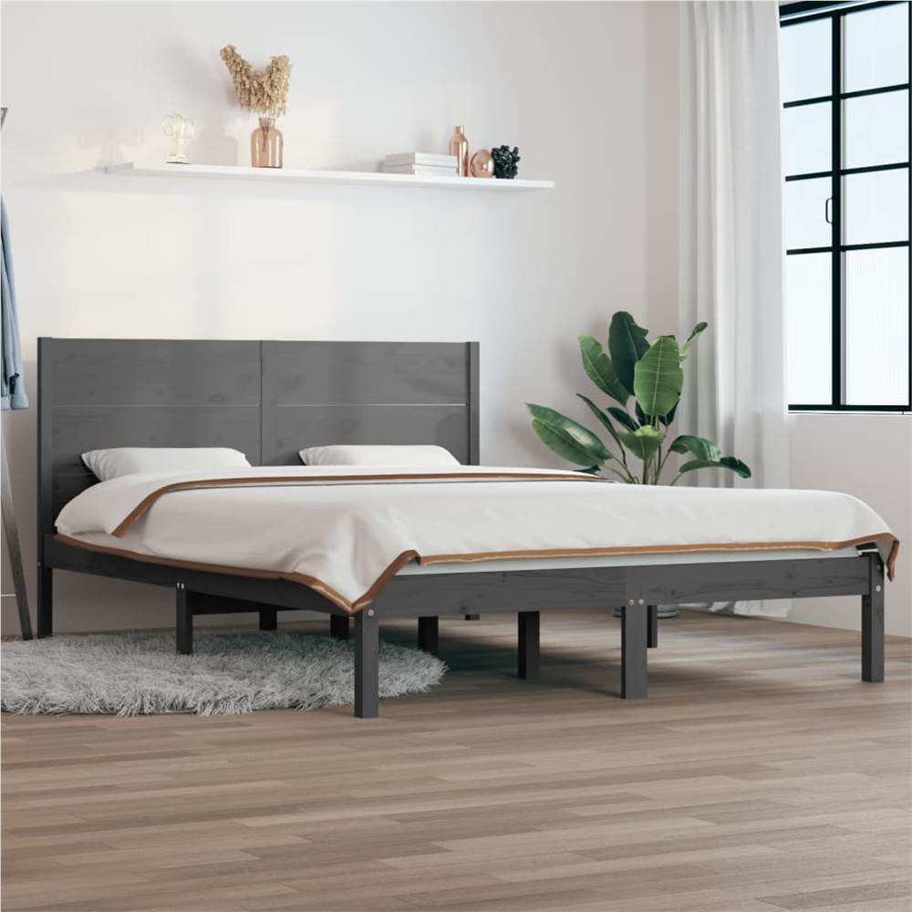 

Bed Frame Grey Solid Wood Pine 140x190 cm