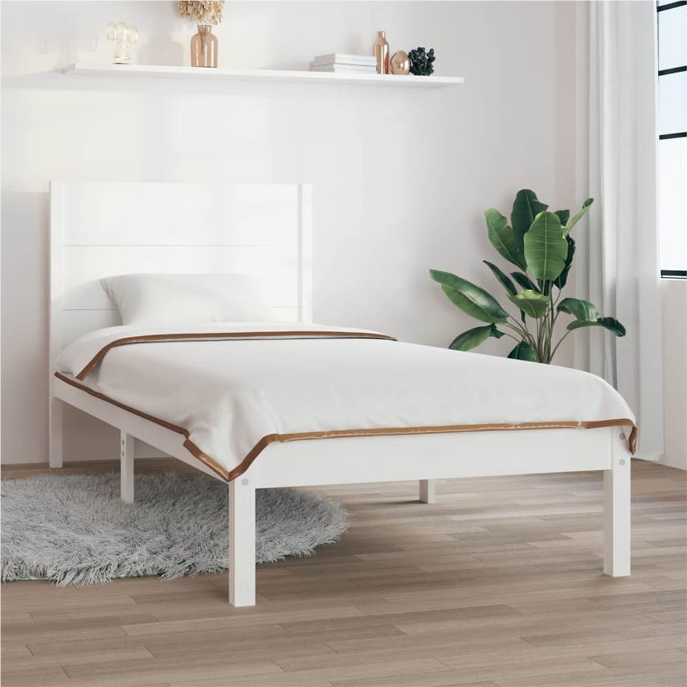 

Bed Frame White Solid Wood 75x190 cm 2FT6 Small Single