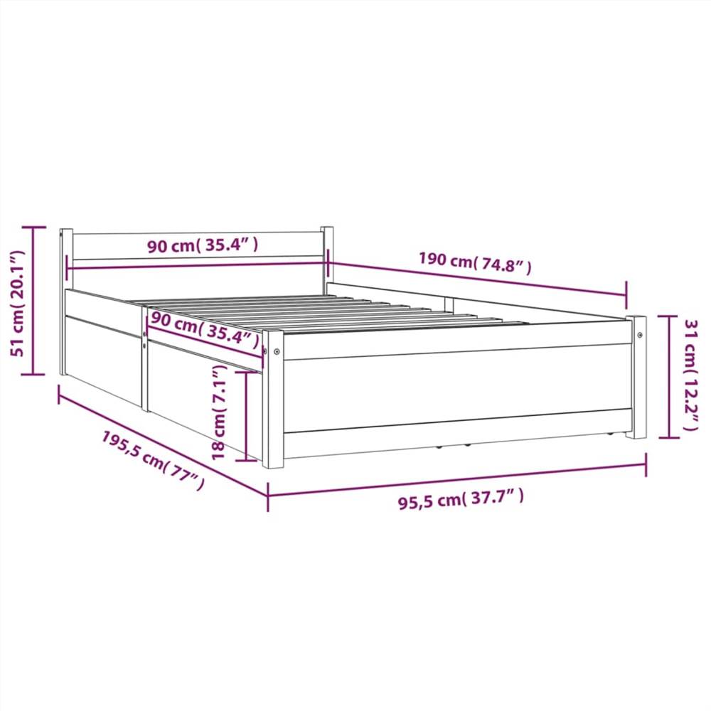Bed Frame with Drawers 90x190 cm 3FT Single