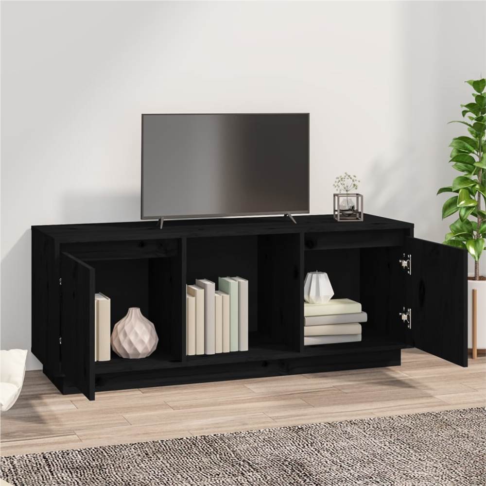 TV Cabinet Black 110.5x35x44 Cm Solid Wood Pine 14 TV Cabinet Black 110.5x35x44 cm Solid Wood Pine