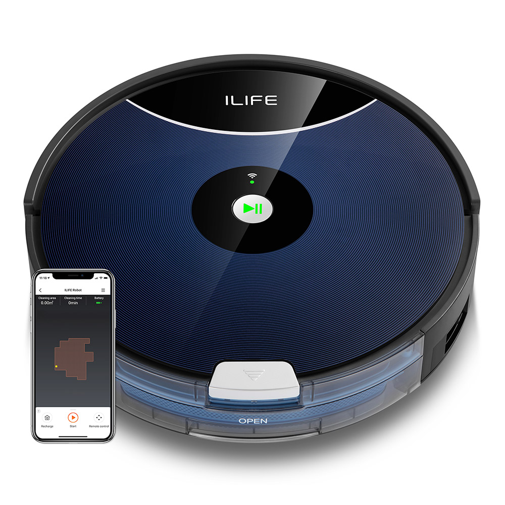 ILIFE A80 Max Robot Vacuum Cleaner, Auto Carpet Boost, 2000Pa Suction 2400mAh Battery  Gyroscopic Navigation APP Control - Black
