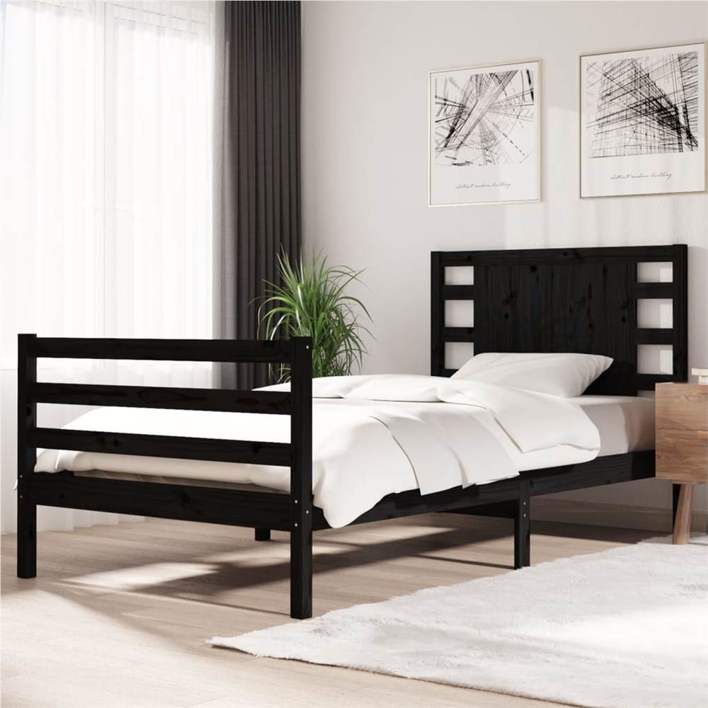 

Bed Frame Black Solid Wood Pine 90x200 cm