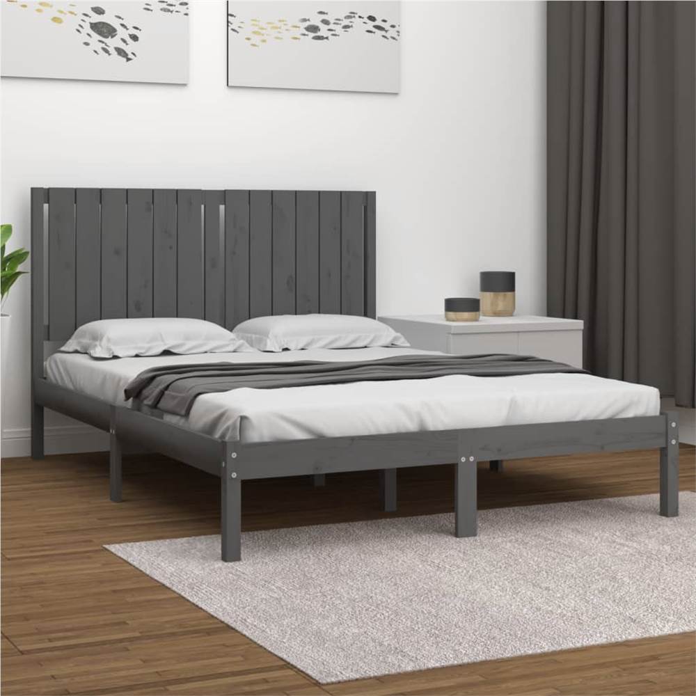 

Bed Frame Grey Solid Wood Pine 135x190 cm 4FT6 Double