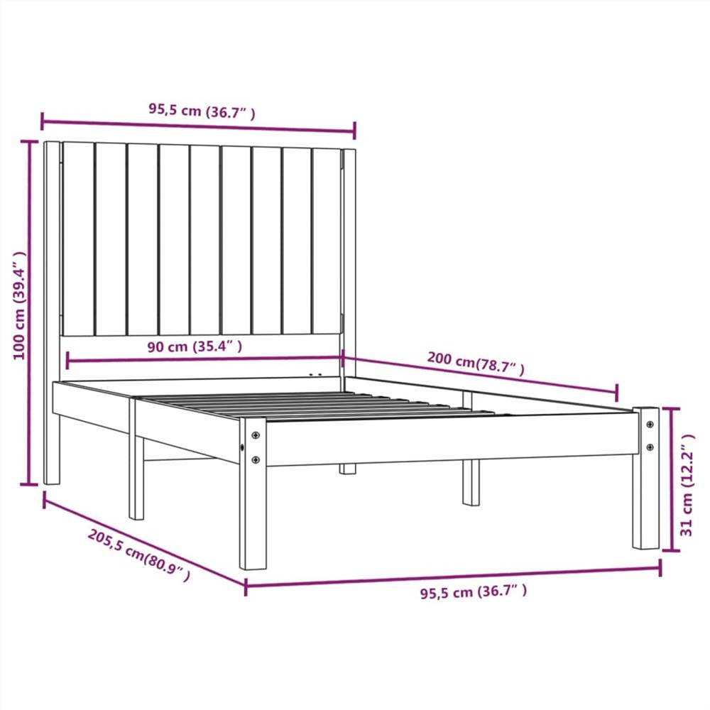 Bed Frame White Solid Wood Pine 90x200 cm