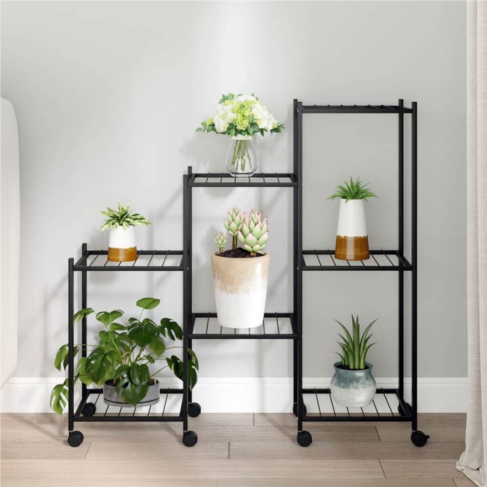 Flower Stand with Wheels 83x25x83.5 cm Black Iron