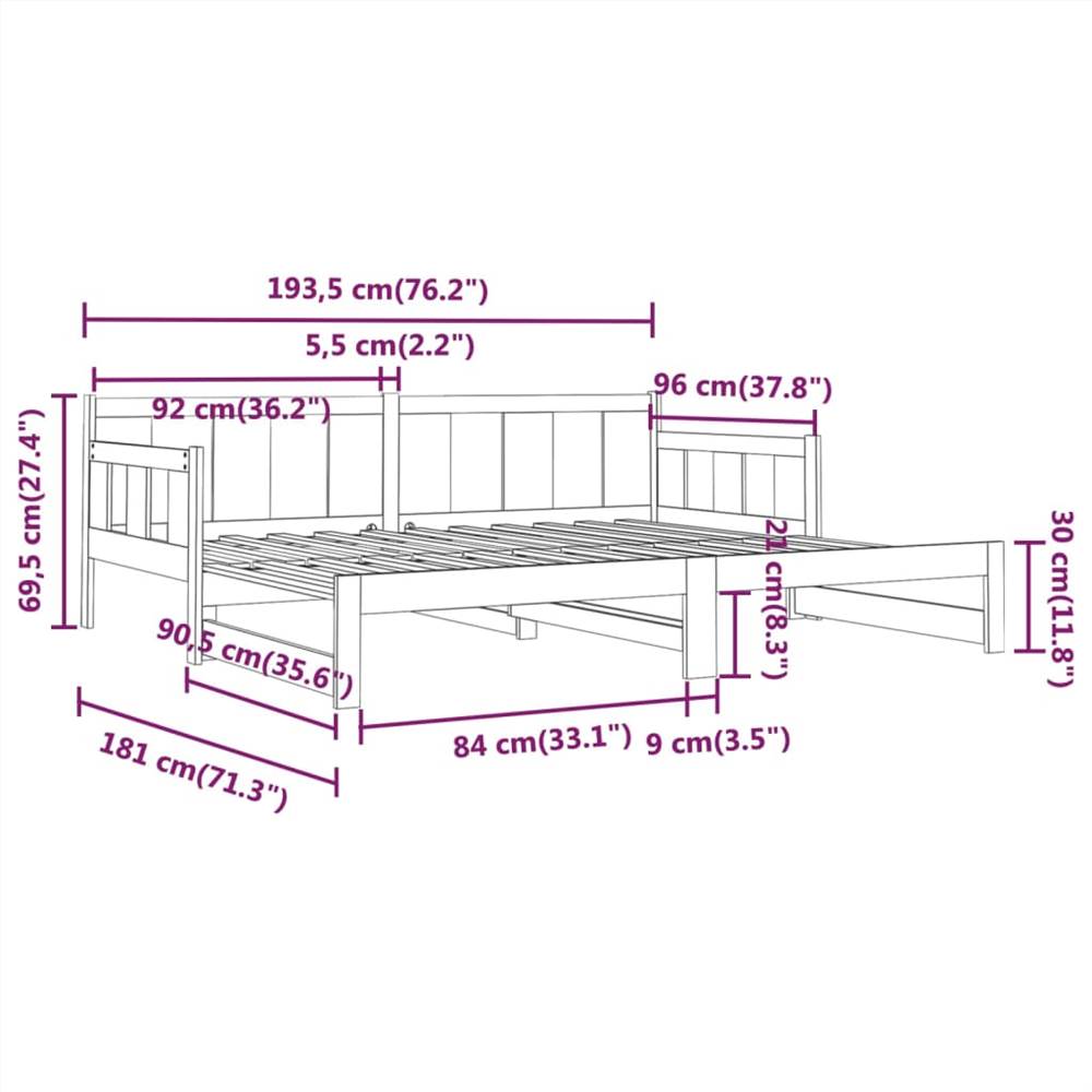 Pull-out Day Bed Solid Wood Pine 2x(90x190) cm