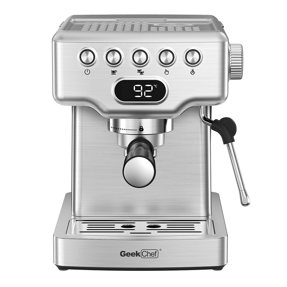 Geek Chef GCF20E Espresso Makinesi Kahve Makinesi Köpüklü Süt Köpürtücü Değnekli, 1350W 20 Bar Pompa Basıncı, 1.8L Su Deposu, Emniyet Valfi ile