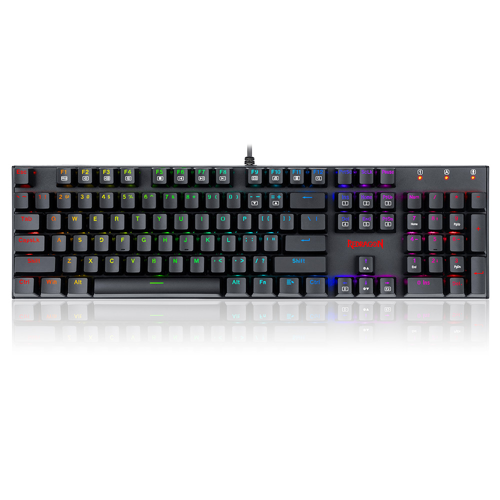 Redragon K565-RGB kabelgebundene mechanische Tastatur mit 104 Tasten, RGB-Hintergrundbeleuchtung, US-Layout, Aluminiumsockel, roter Schalter – schwarz