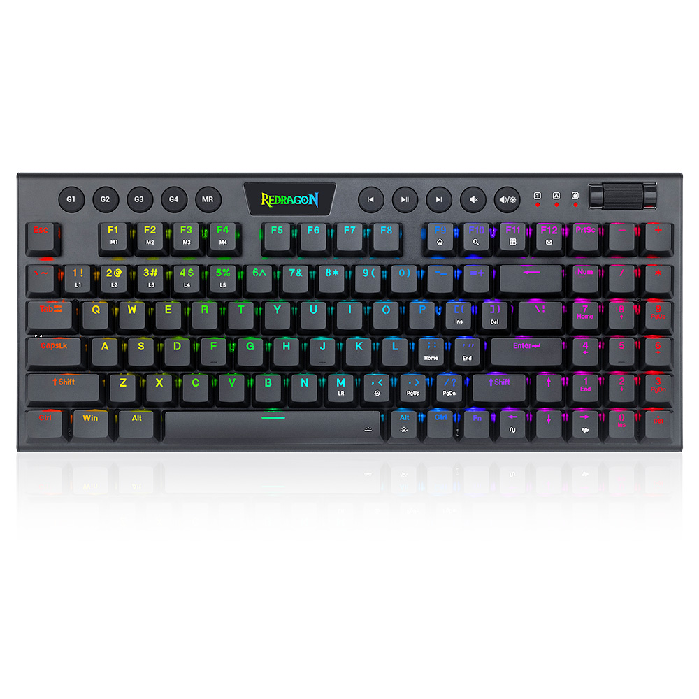 Redragon K625P-KB Yi Kabelgebundene mechanische Tastatur mit RGB-Hintergrundbeleuchtung, ultradünnes flaches Profil, 94 Tasten, roter Schalter – Schwarz