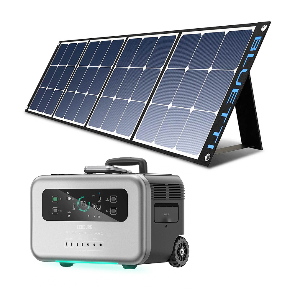 ZENDURE SuperBase Pro 2000 2096Wh 2000W Centrale électrique portable + BLUETTI SP120 120W Panneau solaire pliable Kit d'alimentation extérieure