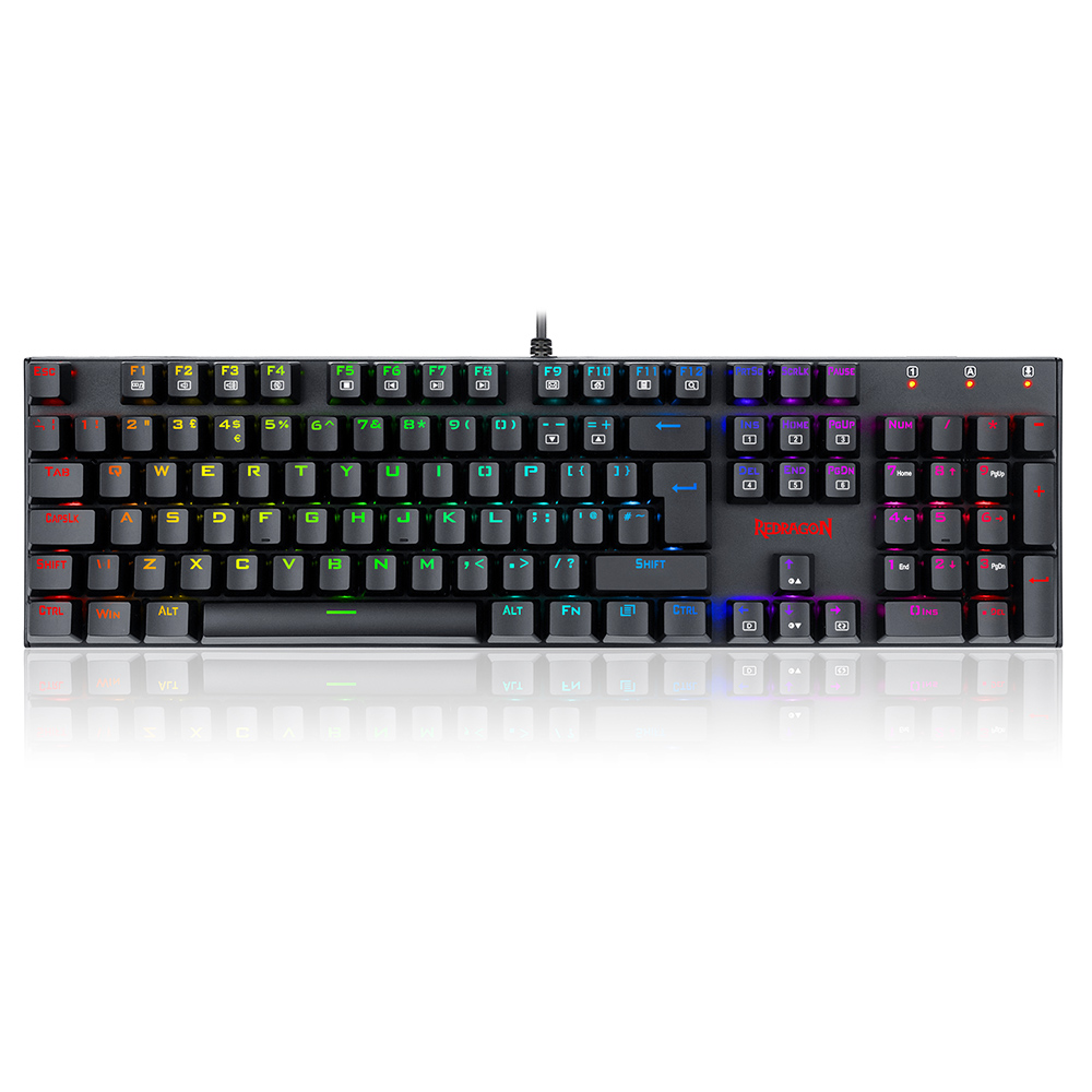 Redragon 105key K565-RGB Mechanical Keyboard RGB Backlight UK Layout Aluminum Base Red Switch - Black