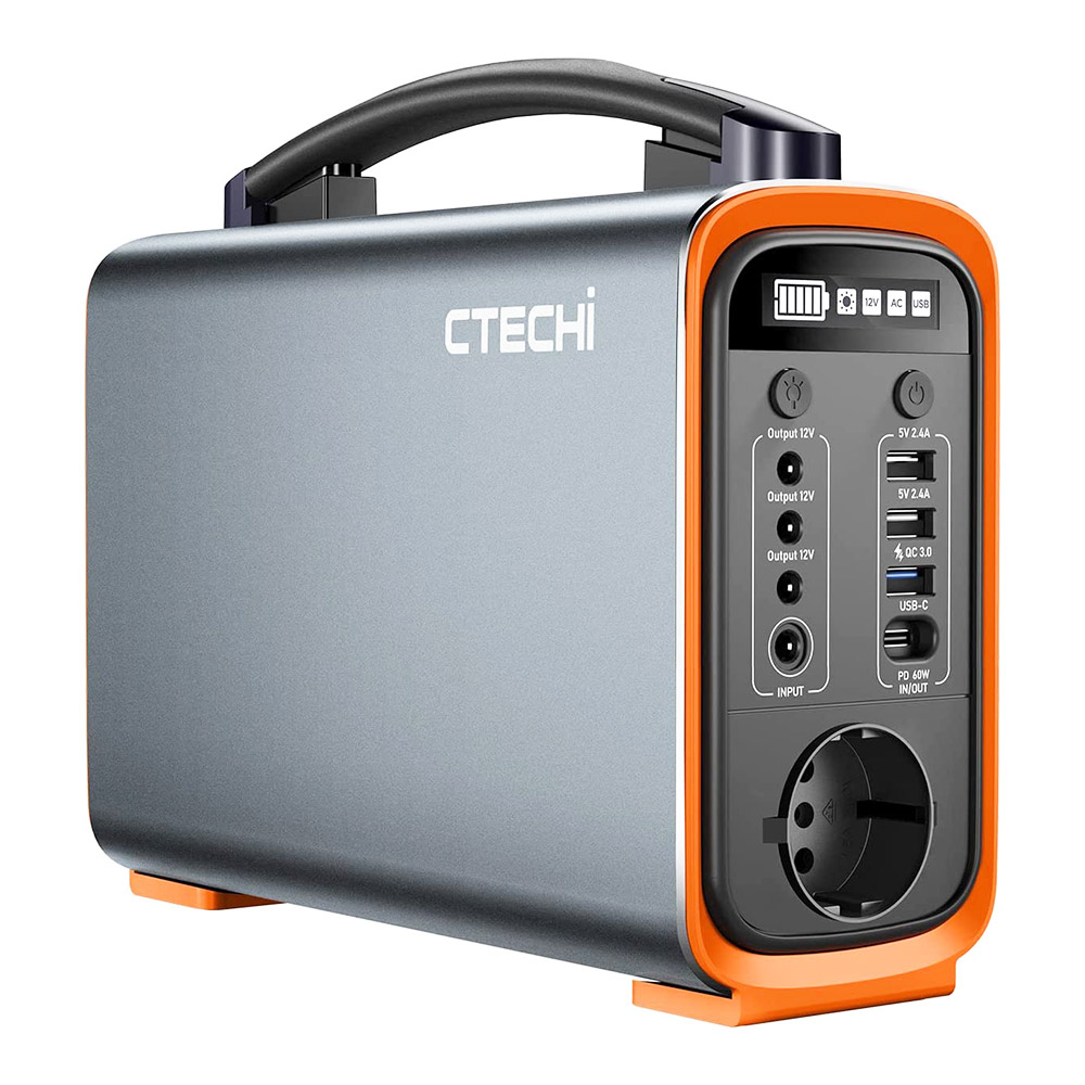 CTECHi GT200 200W Portable Power Station, 240Wh LiFePO4 Battery Solar Generator, 60W PD Fast Charging, LED Light