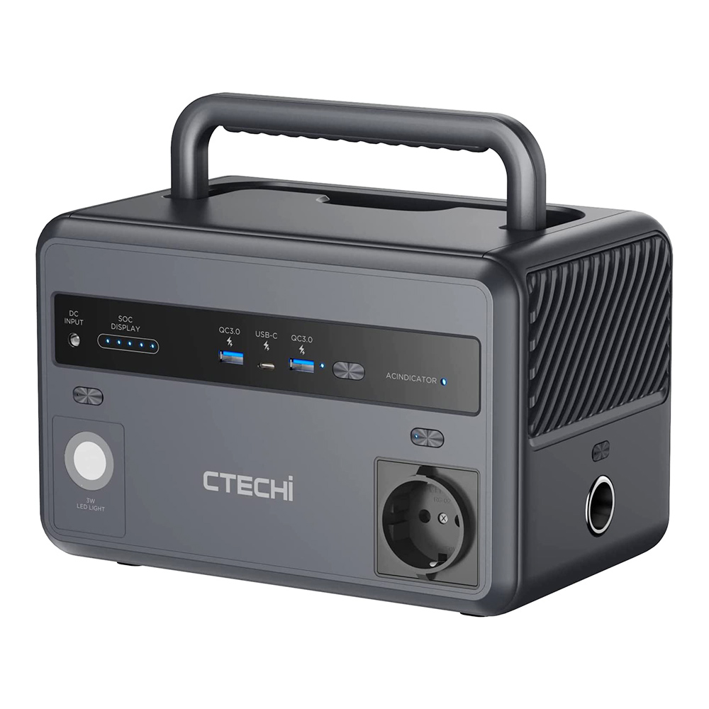 CTECHi GT300 300W Portable Power Station, 299Wh LiFePO4 Battery Solar Generators, 5 Outputs, Built-in MPPT Regulator, 230 V AC/DC/USB C/QC3.0, Mobile Power Generator for Outdoors, On the Go, and Camping