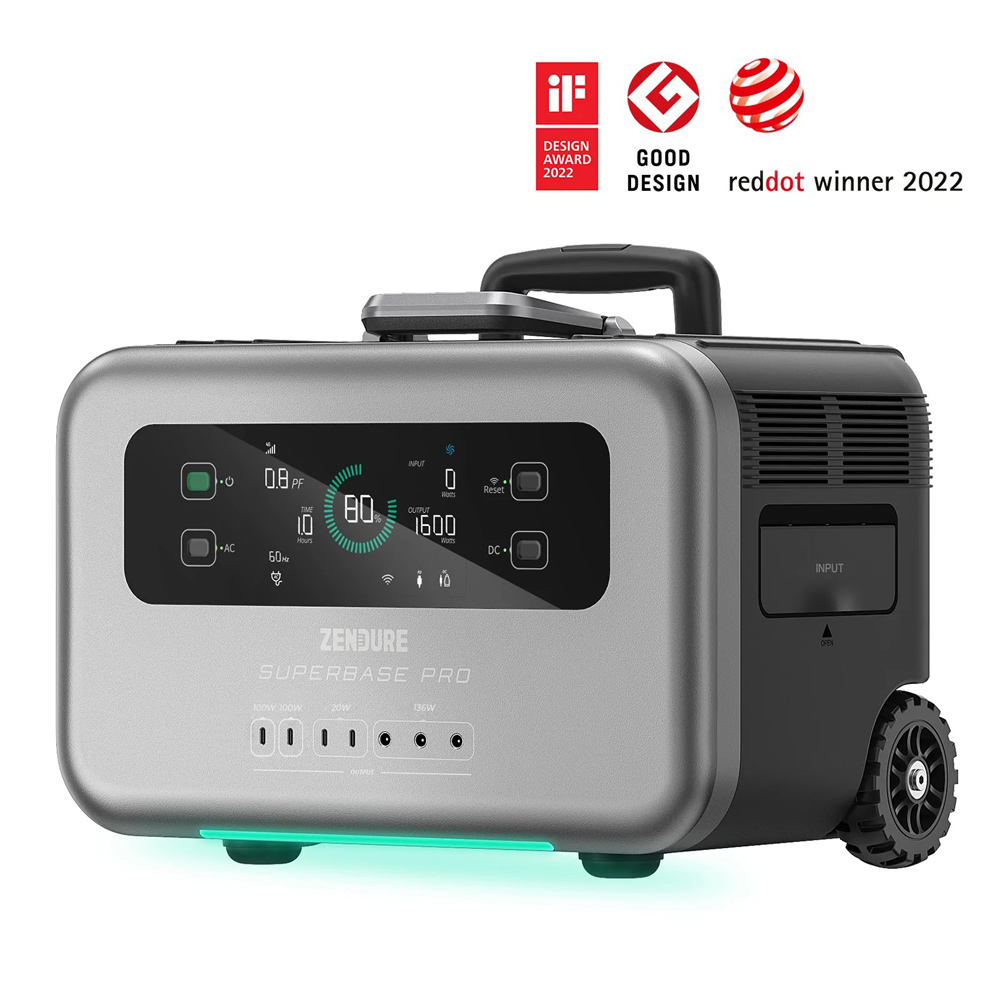 ZENDURE SuperBase Pro 2000 Portable Power Station 2096Wh Large Capacity 3000W Ampup Capability, 14 Outputs, 6.1 Inch Clear Display, Built-in 4G IoT, App Control, Charge to 80% in 1 Hour, with Industrial-Grade Wheels - EU Plug