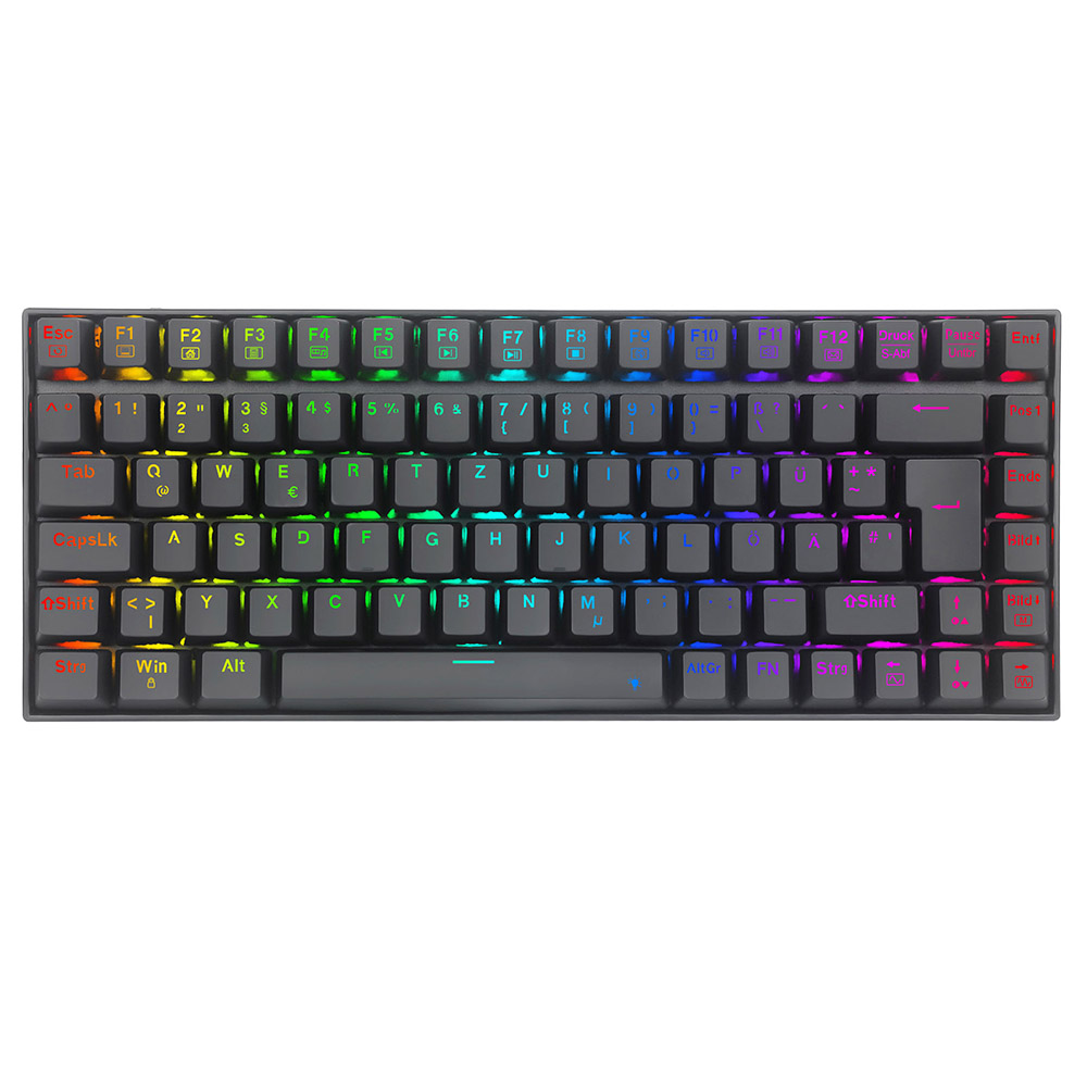 Redragon K629-RGB Mechanische Gaming-Tastatur mit 75 % RGB-Hintergrundbeleuchtung, 84 Tasten, roter Schalter, DE-Layout – Schwarz