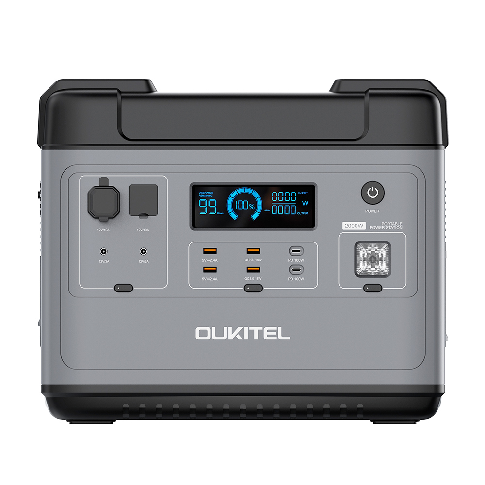 OUKITEL P2001 Ultimate 2000W Portable Power Station, 2000Wh LiFePO4 MPPT Solar Generator with Pure Sine Wave AC Outlets, QC3.0 & USB-C PD 100W, Super Fast Recharge Charger Generator for Home Outdoor Camping RV CPAP ฉุกเฉินแบตเตอรี่พลังงานแสงอาทิตย์ - ปลั๊ก EU