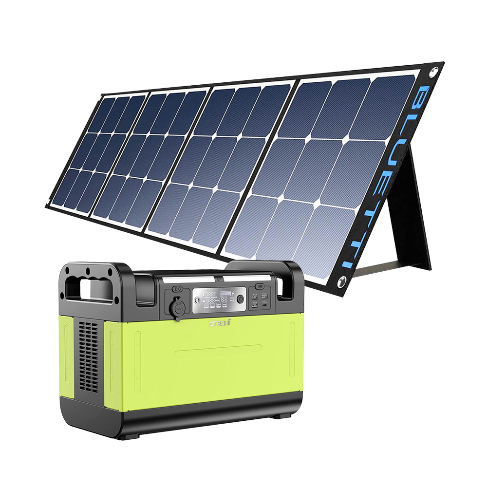 Central elétrica portátil CTECHi GT1500 1500W, 1 x painel solar BLUETTI SP120 120W, bateria 1210Wh LiFePO4, gerador solar de onda senoidal pura, carregamento rápido de 60W PD, tomadas de 230V AC, DC USB TYPE-C, gerador solar para camping, DIY e gerador de emergência