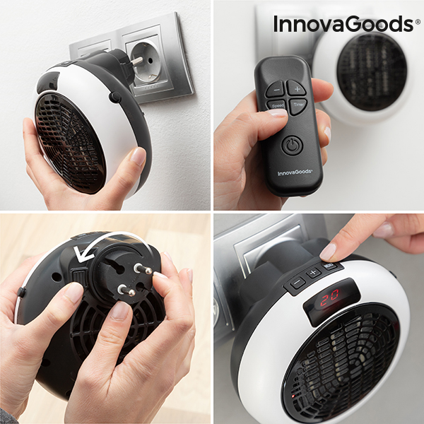 Deals ❤️ InnovaGoods 600W Electric Fan Heater, Mini Portable Plug-in Air Heater, Ceramic Heating Element, LED Display, Remote Control 🥰 16 Calefactor Cerámico de Enchufe con Mando a Distancia InnovaGoods 600W