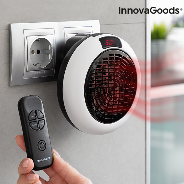 InnovaGoods 600W سخان مروحة كهربائي ، سخان هواء صغير محمول ، عنصر تسخين سيراميك ، شاشة LED ، جهاز تحكم عن بعد
