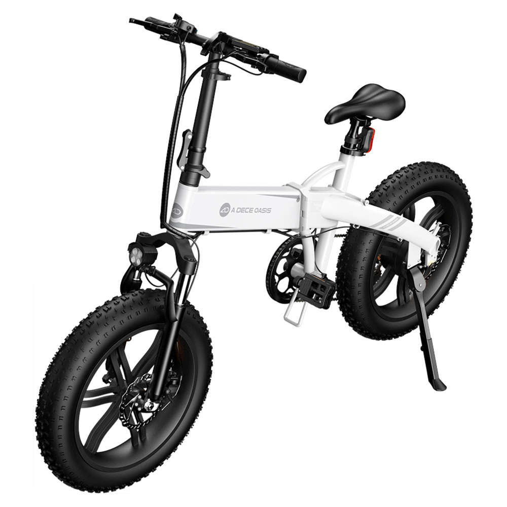 ADO A20F+ Off-road Electric Folding Bike 20*4.0 inch 250W Brushless DC Motor SHIMANO 7-Speed Rear Derailleur 36V 10.4Ah Removable Battery 35km/h Max speed Pure power up to 50km Range Aluminum alloy Frame - White