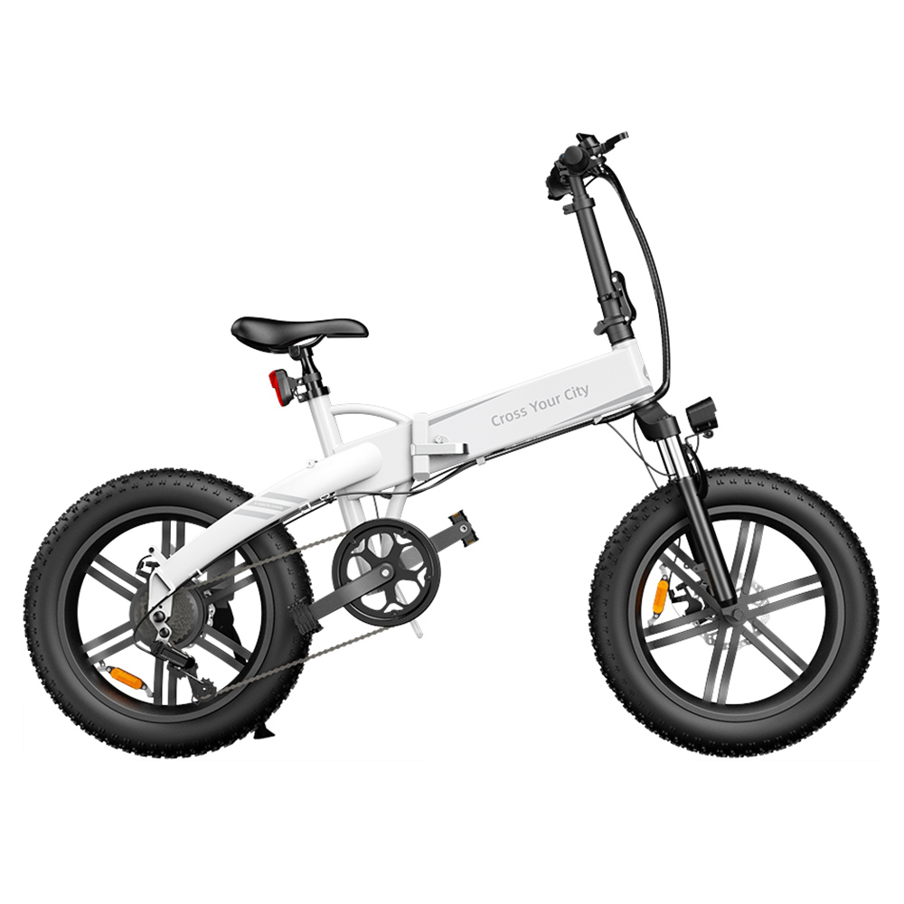 ADO A20F+ International Version Off-road Electric Folding Bike 20*4.0 inch 500W Brushless DC Motor SHIMANO 7-Speed Rear Derailleur 36V 10.4Ah Removable Battery 25km/h Max speed Pure power up to 50km Range Aluminum alloy Frame - White